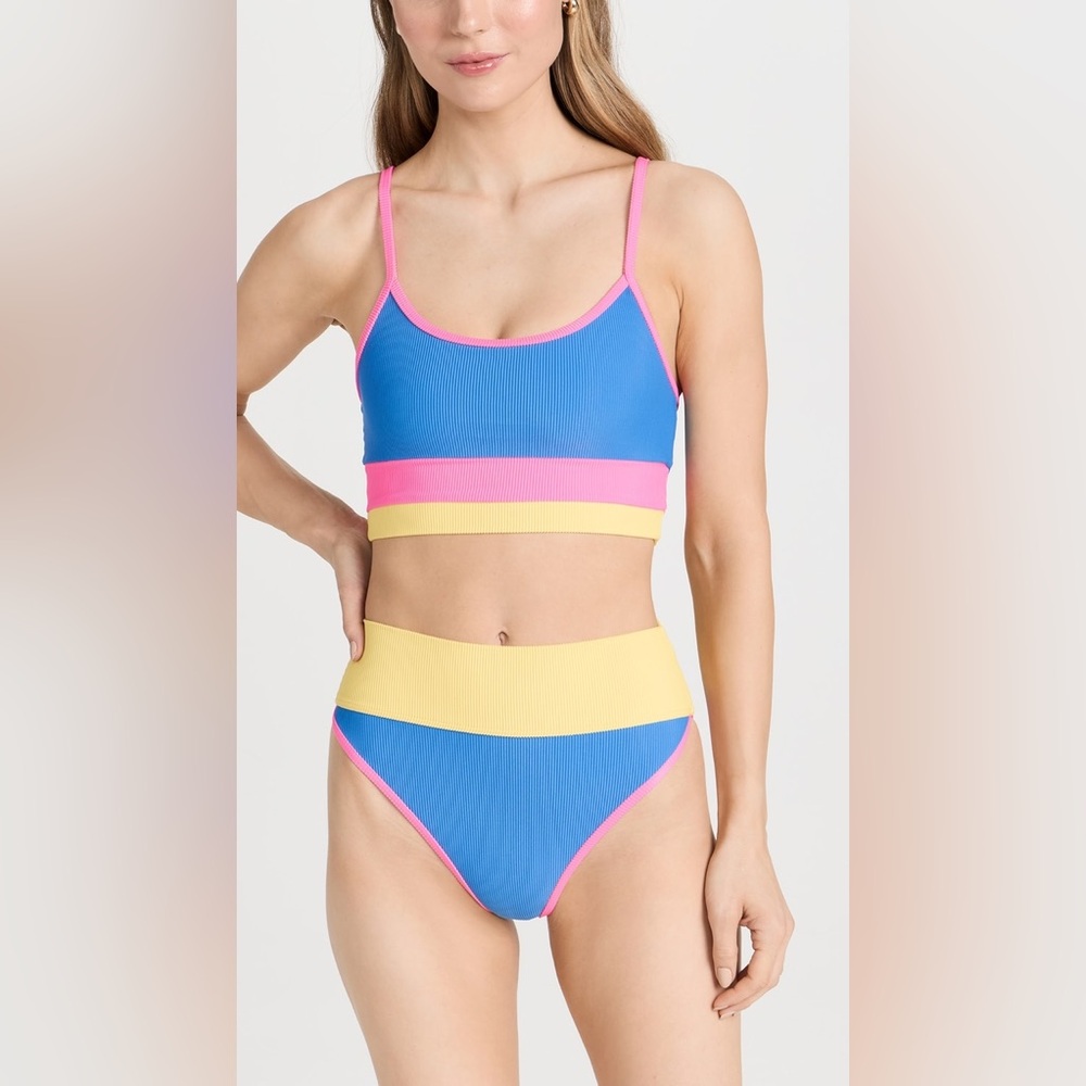 Beach Riot Blue, Pink & Yellow Ribbed Bikini Set - Picture 4 of 8